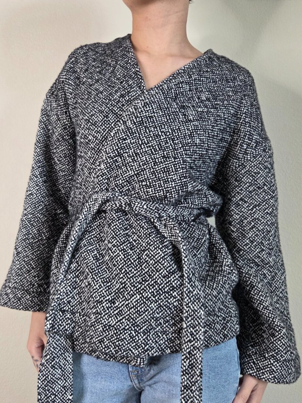 Eileen Fisher Black and White Wrap Top/Sweater - XS/Small
